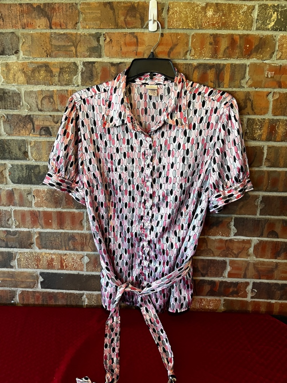 Covington Pink, Black & White Oval-Print Button Blouse